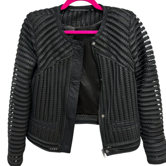 Silvian Heach Black Open Knit, Satin Lined Jacket XS - Picture 1 of 6